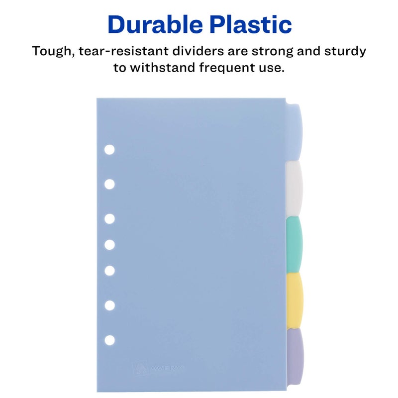 Avery Write & Erase Durable Plastic Mini Dividers for 3 Ring Binders and 7-Ring Binders, 5.5"" x 8.5"", 5-Tab Sets, Multicolor, 4 Binder Divider Sets (21982) - Image 4